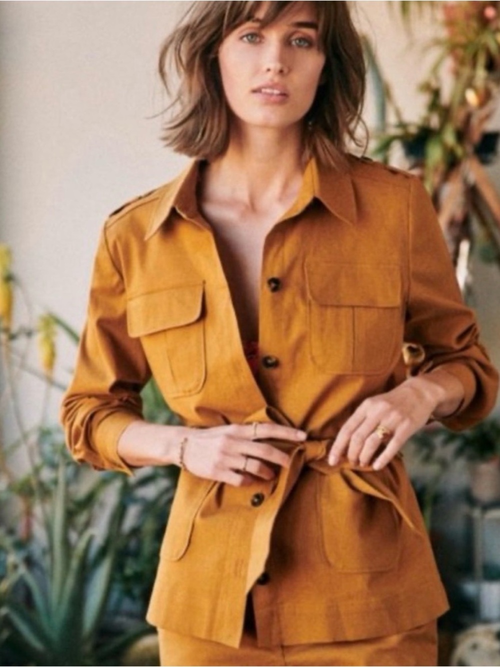 Sézane Adelaide Button-Front Utility Shirt Jacket - Camel